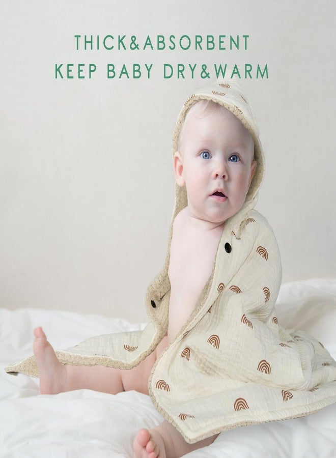 منشفة حمام للأطفال من القطن العضوي من دورملوني مع بطانة من الموسلين فائق النعومة والفانيلا الماصة، منشفة بغطاء للرأس، قابلة للتهوية، ومثالية للأولاد والبنات، (30 × 30 بوصة، بنمط قوس قزح) - Image 4